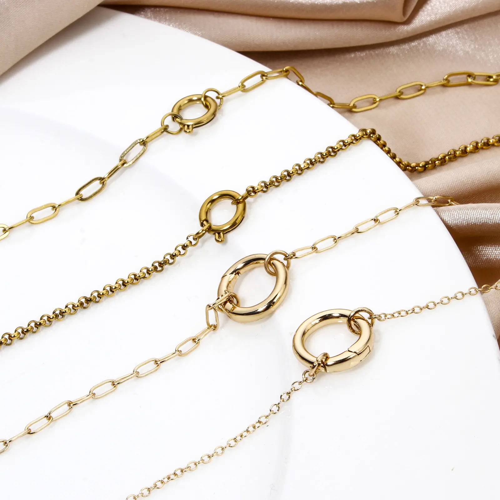 Fashion 304 Stainless Steel Necklace For DIY Jewelry Making Gold Plated With Spring Ring Clasp Necklace Gift, 1PC