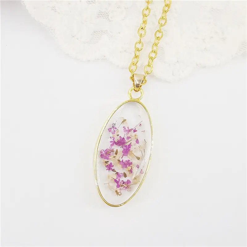 1Piec Natural Plant Resin Dried Flower Pendants Necklace Handmade Jewelry Real Flower Geometric Necklace For Women 45cm long