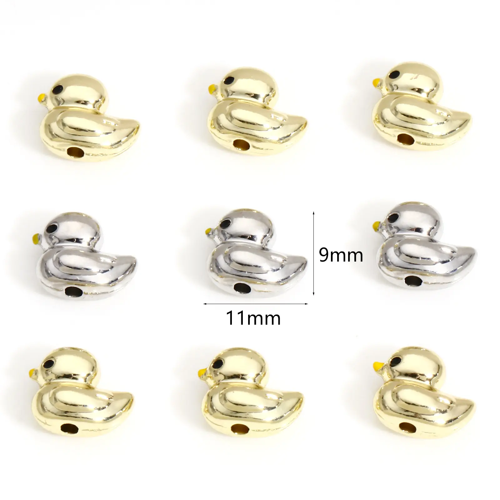 10 Piece Zinc Based Alloy Spacer Beads For DIY Jewelry Making Multicolor Duck Animal 3D About 11mm x 9mm, Hole: Approx 1.5mm