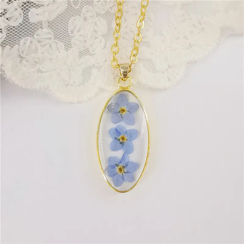 1Piec Natural Plant Resin Dried Flower Pendants Necklace Handmade Jewelry Real Flower Geometric Necklace For Women 45cm long
