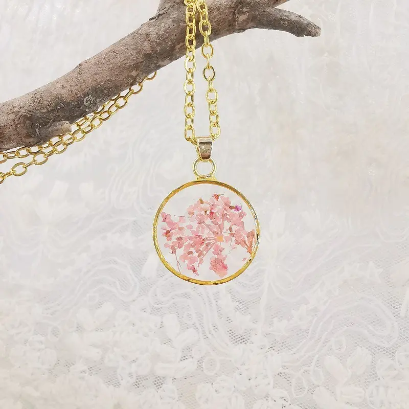 1Piec Natural Plant Resin Dried Flower Pendants Necklace Handmade Jewelry Real Flower Geometric Necklace For Women 45cm long
