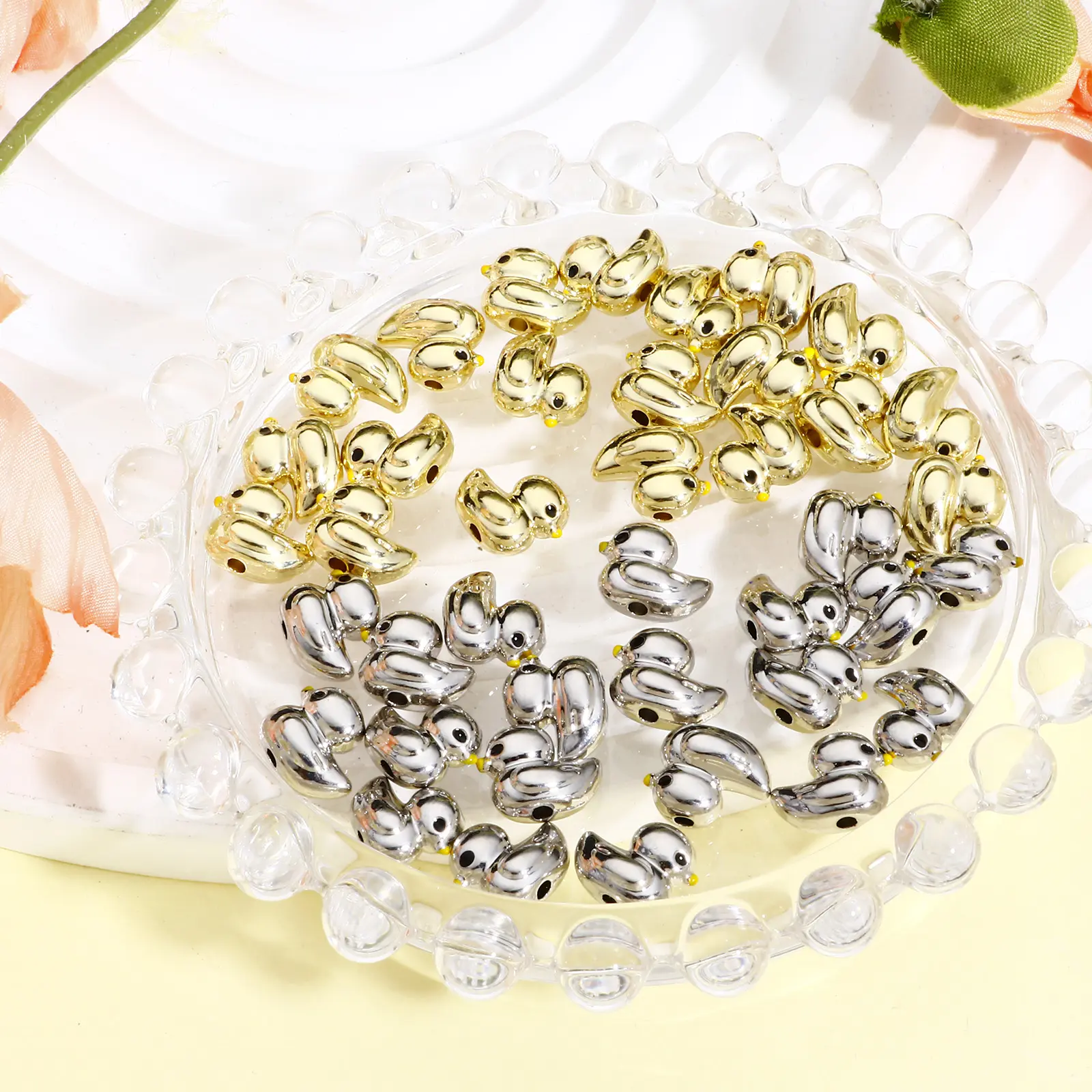 10 Piece Zinc Based Alloy Spacer Beads For DIY Jewelry Making Multicolor Duck Animal 3D About 11mm x 9mm, Hole: Approx 1.5mm