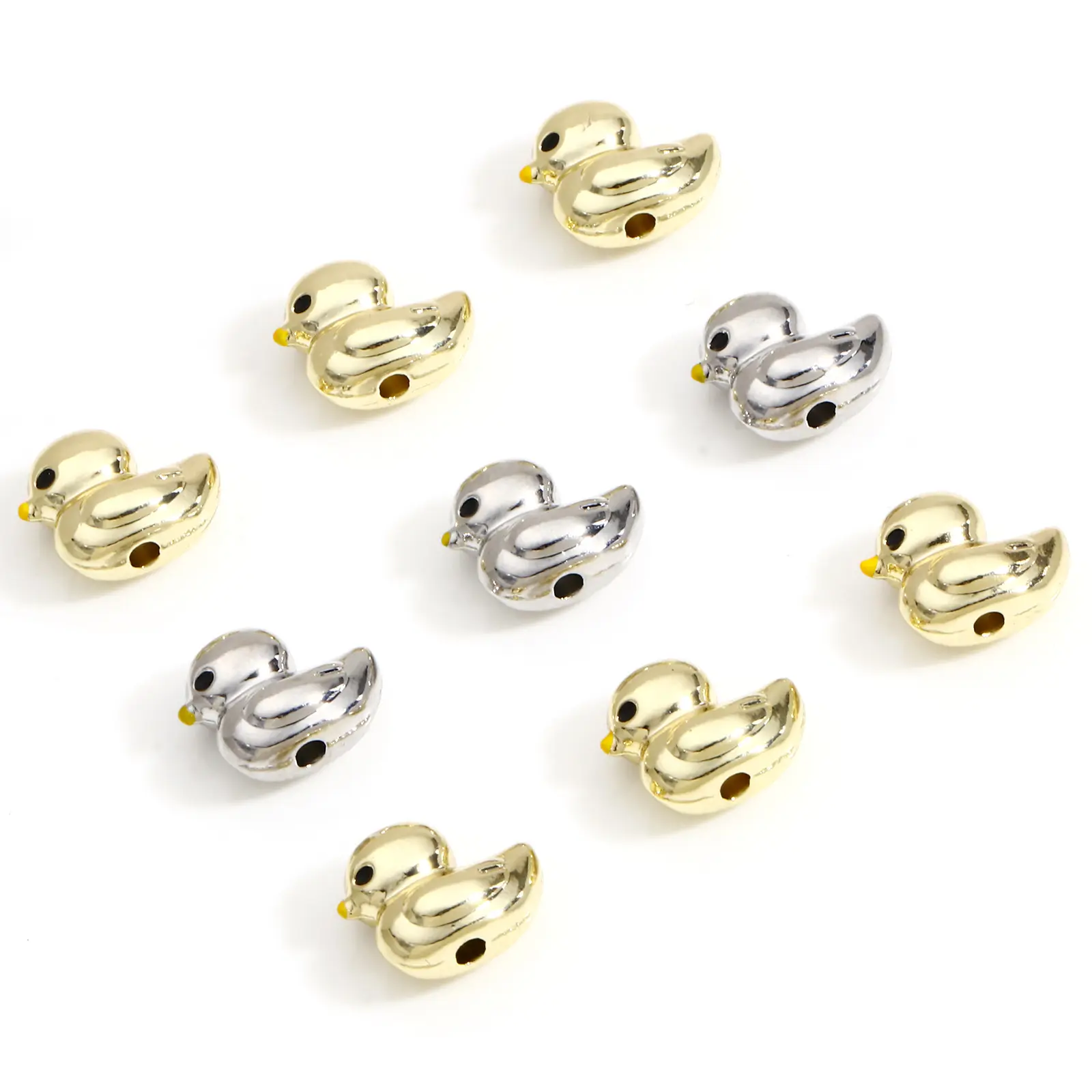 10 Piece Zinc Based Alloy Spacer Beads For DIY Jewelry Making Multicolor Duck Animal 3D About 11mm x 9mm, Hole: Approx 1.5mm