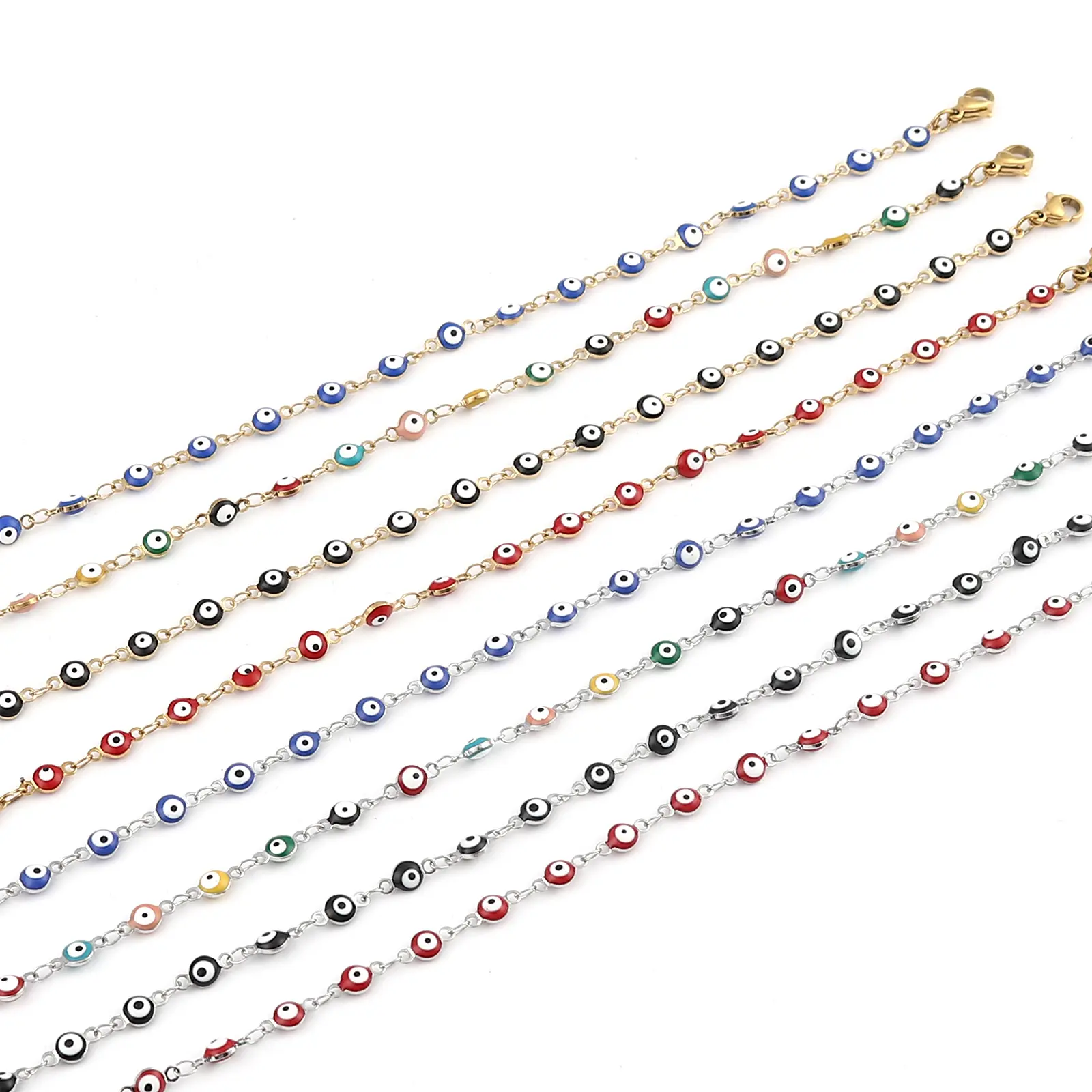 Stainless Steel Anklet Enamel Round Evil Eye Anklets Bracelets For Women Man Summer Jewelry Gifts 23cm(9") long, 1 Piece