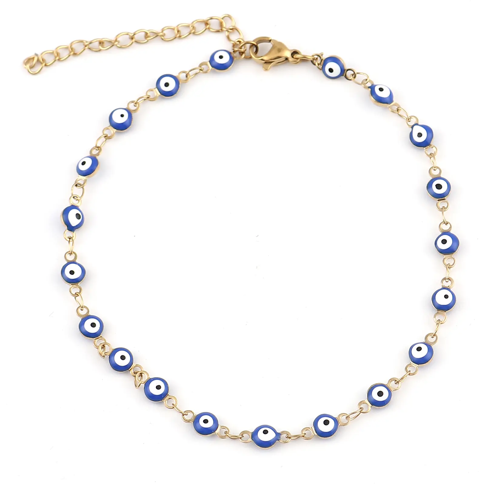 Stainless Steel Anklet Enamel Round Evil Eye Anklets Bracelets For Women Man Summer Jewelry Gifts 23cm(9") long, 1 Piece