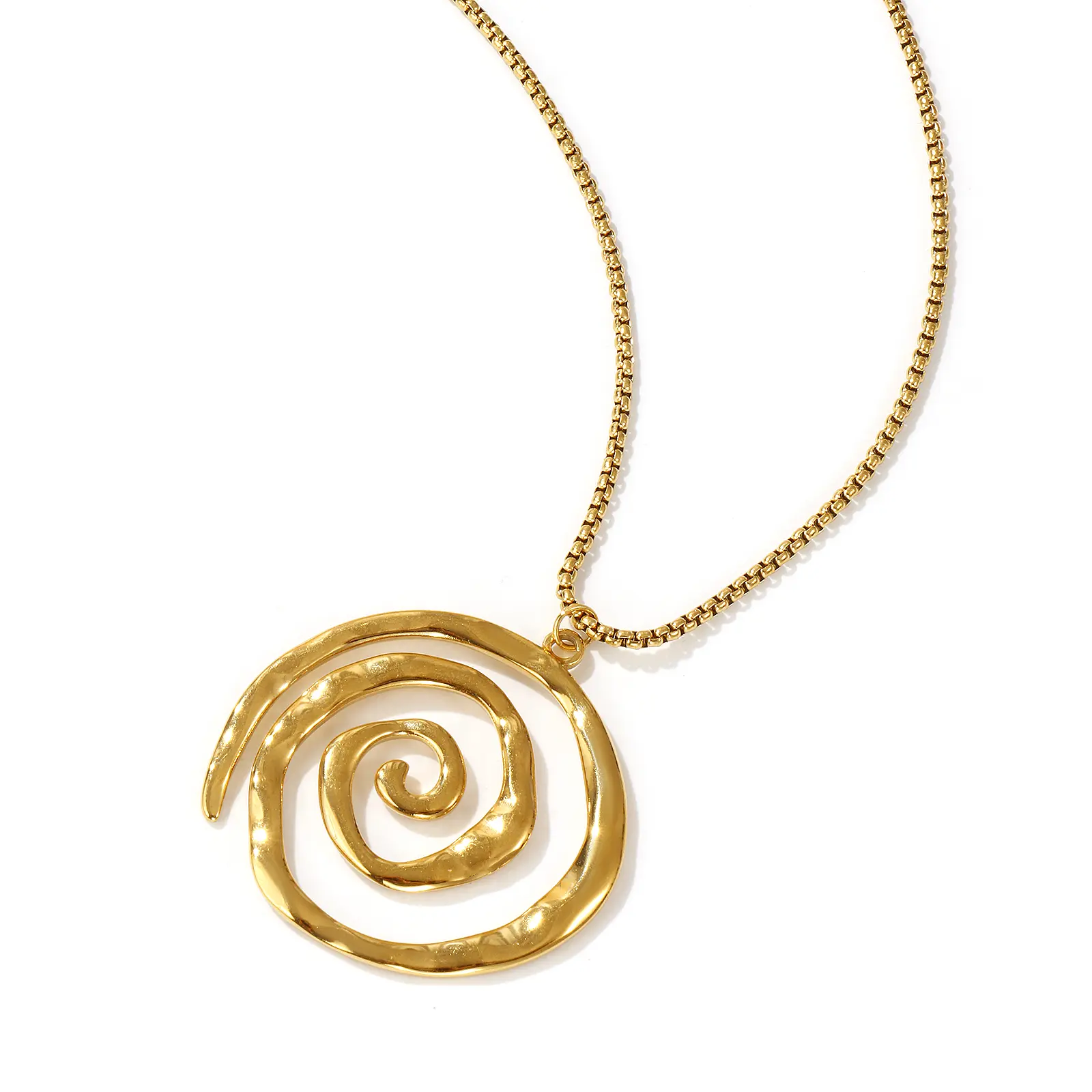 304 Stainless Steel Hollow Spiral Pendant Charm Necklace 18K Gold Plated Box Chain 45cm(17.7") + 5cm(2") For Women Men Gift