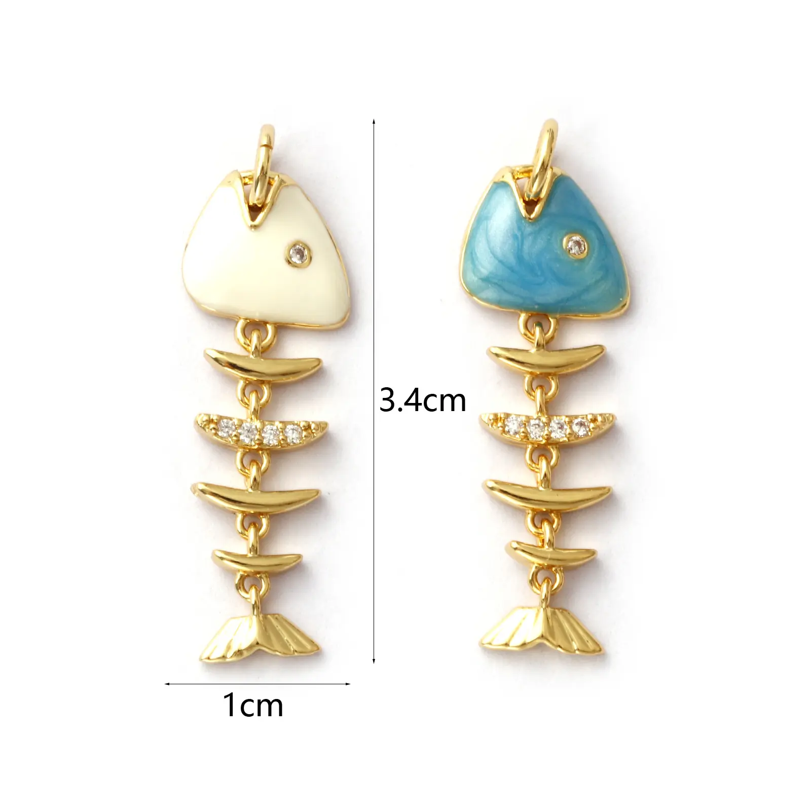 1 Piece Brass Ocean 3D Enamel Fish Bone Shape Animal Movable Charm Pendant 18K Gold Plated For Necklace DIY Making 3.1x1cm