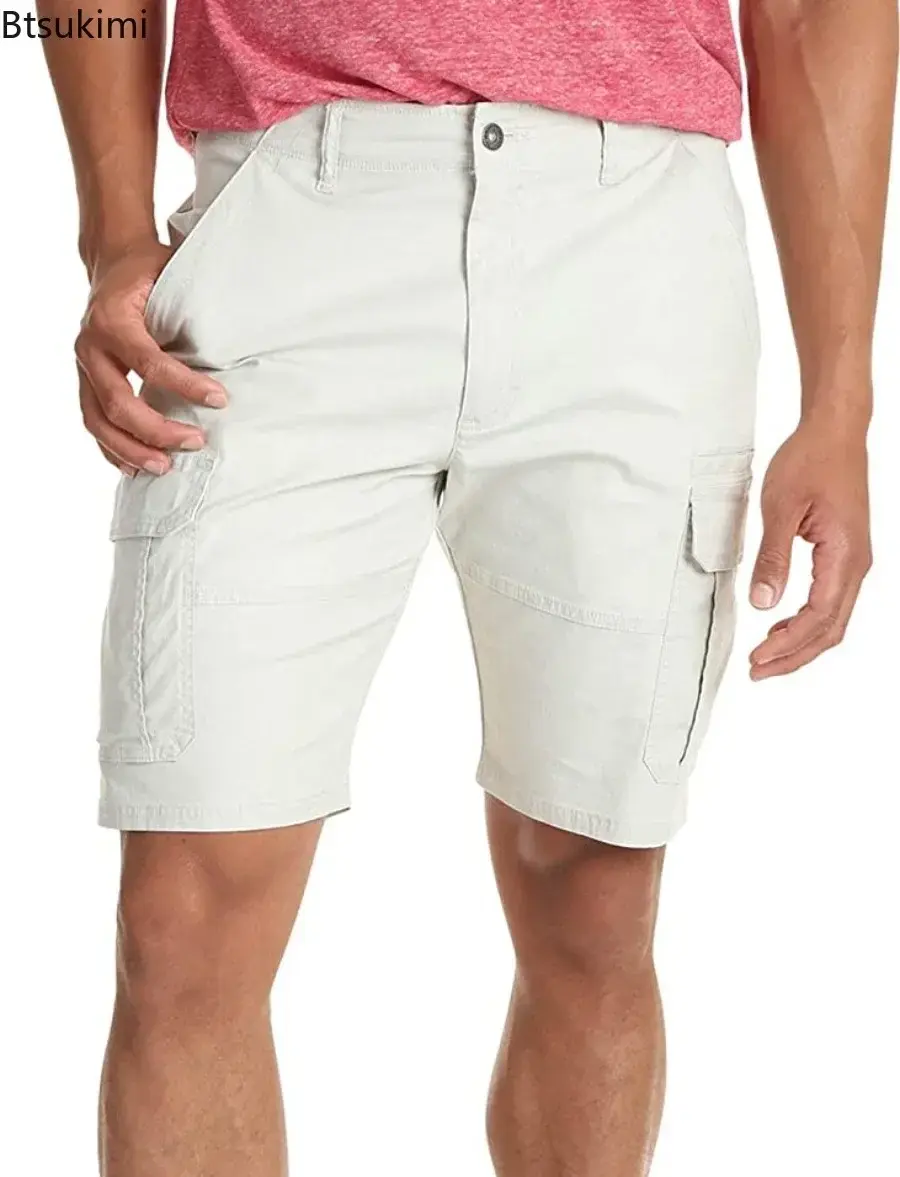 Men's Summer Fashion Casual Tooling Shorts Solid Loose Cotton Multi-pockets Cargo Pants Comfy Beach Sport Short Trousers for Men