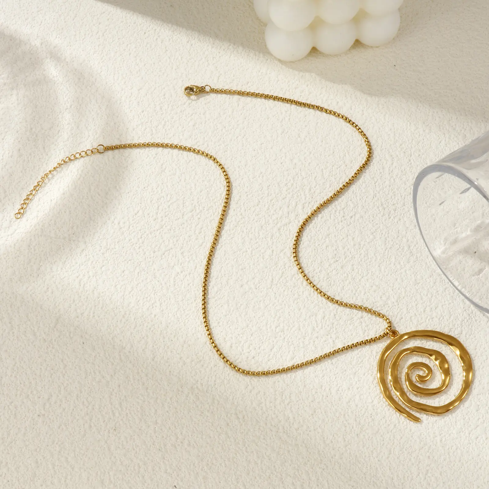 304 Stainless Steel Hollow Spiral Pendant Charm Necklace 18K Gold Plated Box Chain 45cm(17.7") + 5cm(2") For Women Men Gift