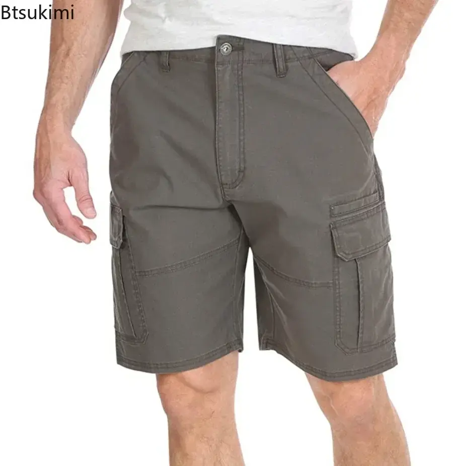 Men's Summer Fashion Casual Tooling Shorts Solid Loose Cotton Multi-pockets Cargo Pants Comfy Beach Sport Short Trousers for Men