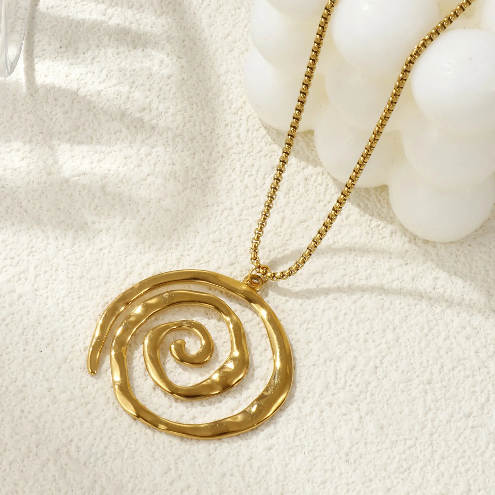 304 Stainless Steel Hollow Spiral Pendant Charm Necklace 18K Gold Plated Box Chain 45cm(17.7") + 5cm(2") For Women Men Gift
