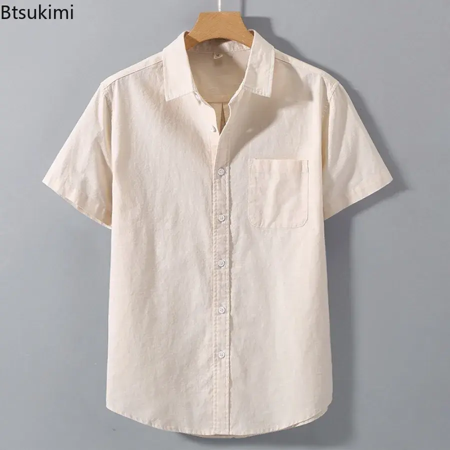 2025 Fashion Men's Clothing Summer Breathable Cotton Linen Short-sleeved Shirts Japanese Loose Casual Blouse Versatile Tops Male