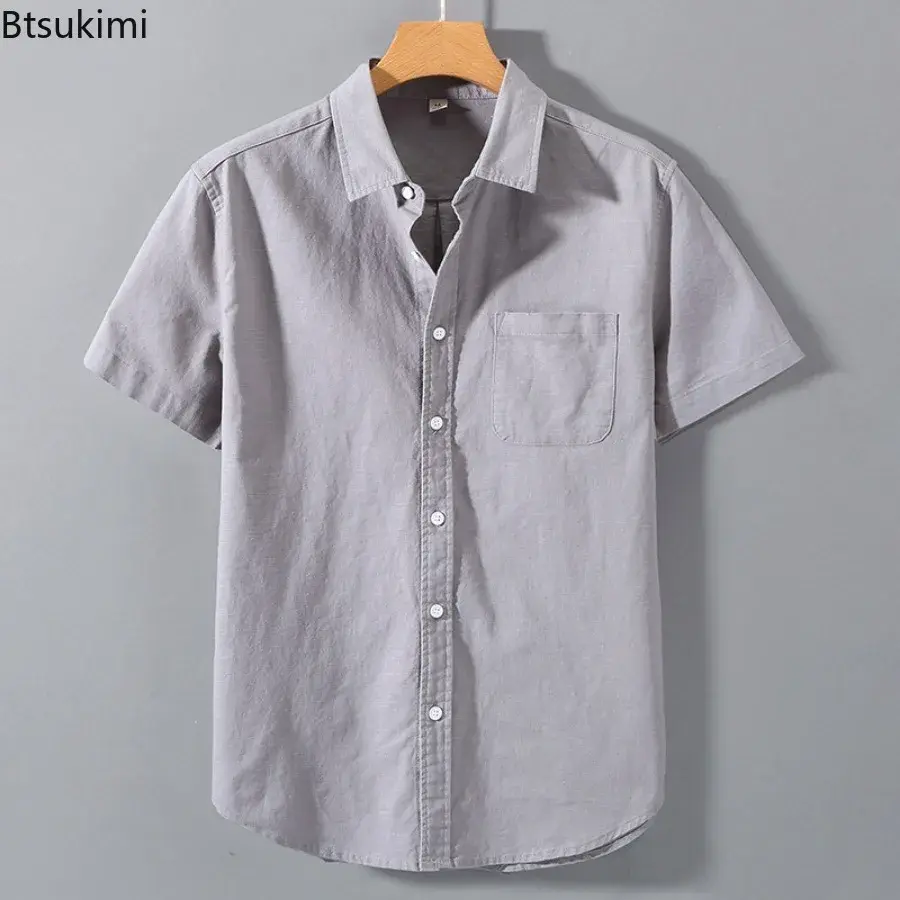 2025 Fashion Men's Clothing Summer Breathable Cotton Linen Short-sleeved Shirts Japanese Loose Casual Blouse Versatile Tops Male