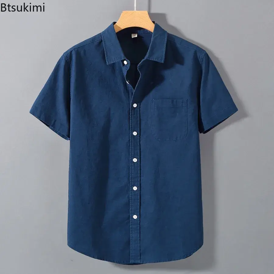 2025 Fashion Men's Clothing Summer Breathable Cotton Linen Short-sleeved Shirts Japanese Loose Casual Blouse Versatile Tops Male
