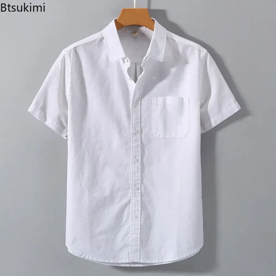 2025 Fashion Men's Clothing Summer Breathable Cotton Linen Short-sleeved Shirts Japanese Loose Casual Blouse Versatile Tops Male