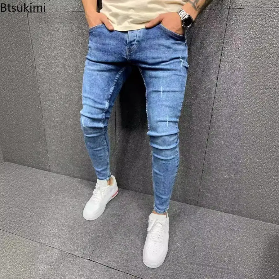 2025 High Quality Men's Elastic Slim Fit Jeans Trend Streetwear Men Fashion Comfy Versatile Denim Trousers Vintage Pencil Pants