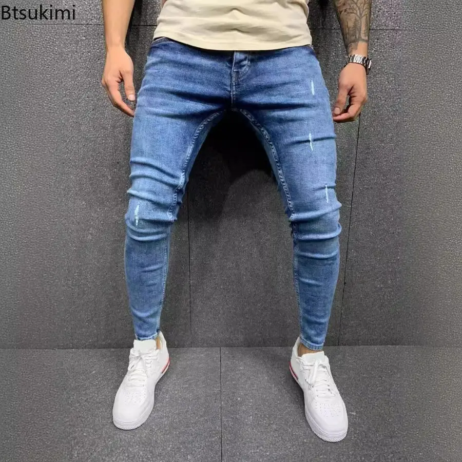 2025 High Quality Men's Elastic Slim Fit Jeans Trend Streetwear Men Fashion Comfy Versatile Denim Trousers Vintage Pencil Pants