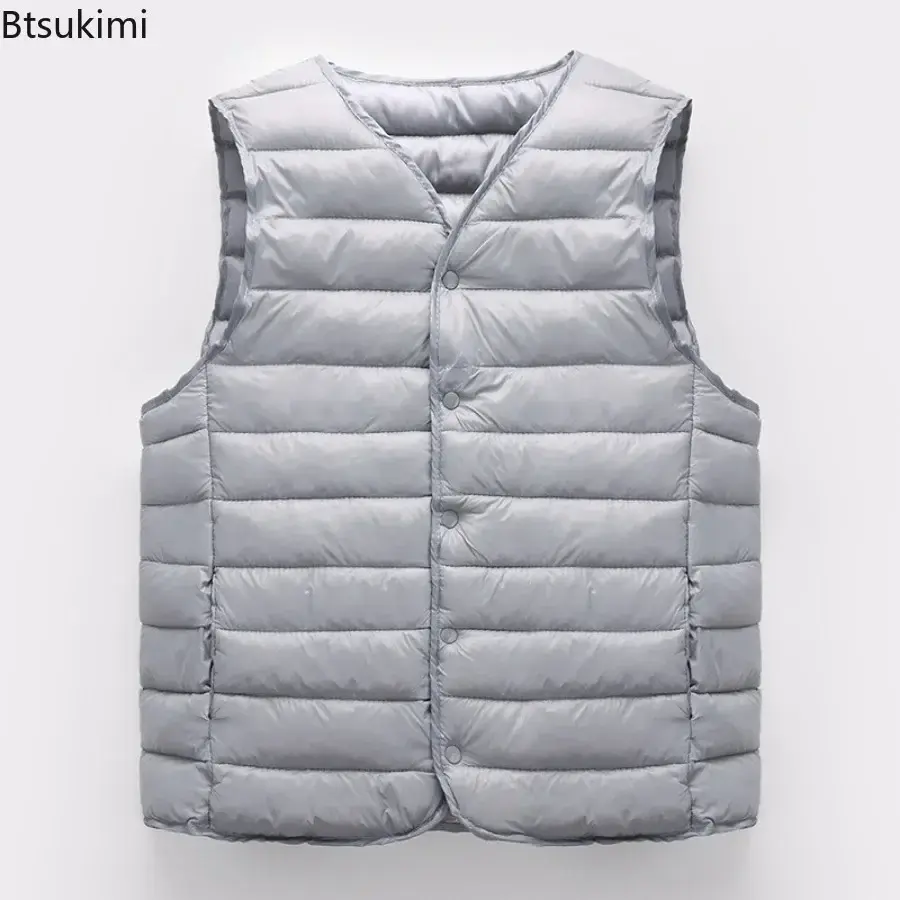 Autumn Winter Men's Fashion Sleeveless Down Cotton Vests Warm Lightweight Inner Wear Vests Casual Versatile Man Waistcoat Jacket