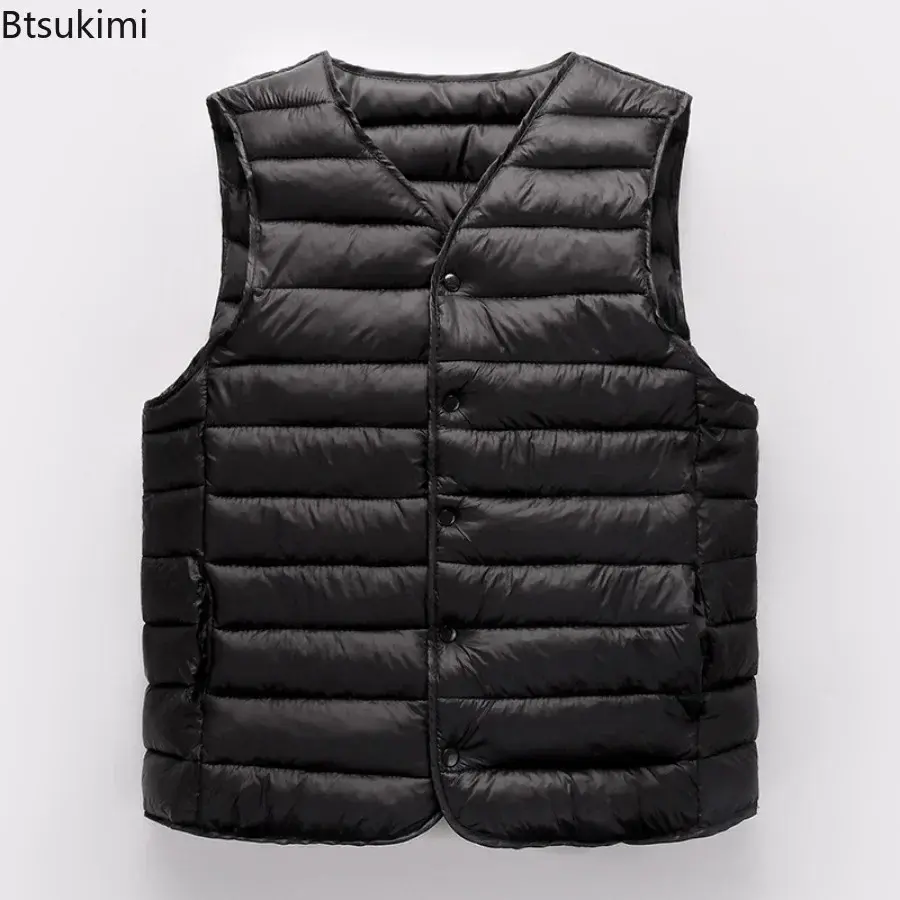 Autumn Winter Men's Fashion Sleeveless Down Cotton Vests Warm Lightweight Inner Wear Vests Casual Versatile Man Waistcoat Jacket