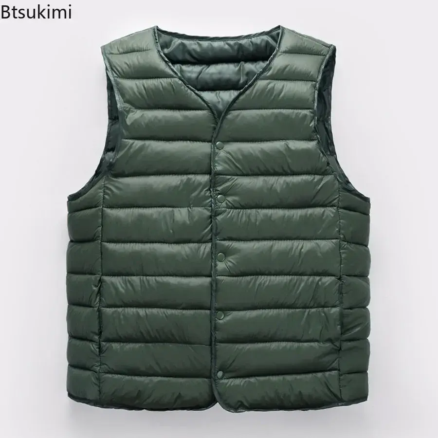 Autumn Winter Men's Fashion Sleeveless Down Cotton Vests Warm Lightweight Inner Wear Vests Casual Versatile Man Waistcoat Jacket