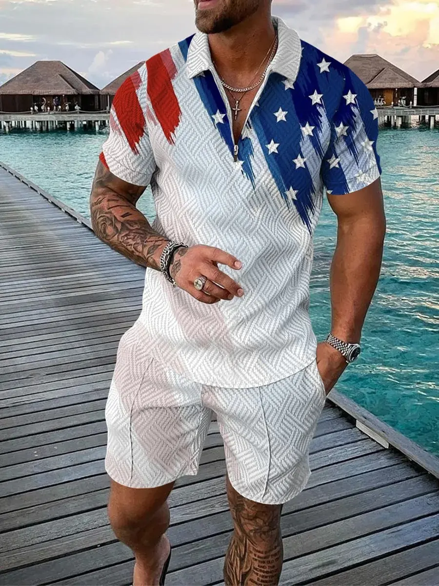 2024 Men's Summer Clothing Fashion 3D Print Short-sleeved Polo Shirt Sets Man Street Casual Shorts Tracksuit Social Sport Outfit