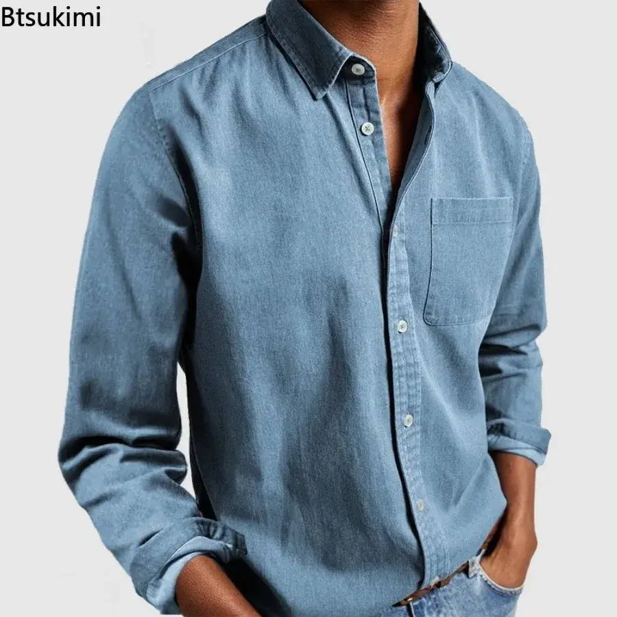 2025 Fashion Men's Clothing Breathable Cotton Long-sleeved Loose Casual Shirt Men Simple Lapel Tops Vintage All-match Man Blouse