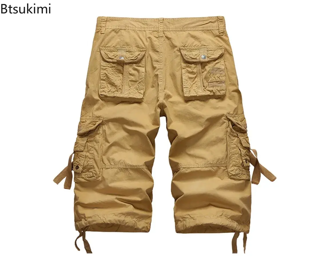 2025 New Men's Loose Multi-pocket Cargo Pants 100% Cotton Washed Capris Fashion Casual Shorts Summer Tooling Shorts Plus Size 42