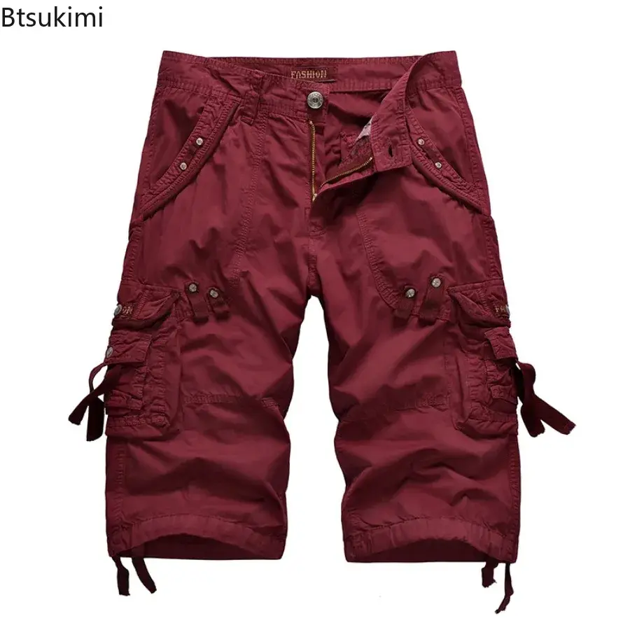 2025 New Men's Loose Multi-pocket Cargo Pants 100% Cotton Washed Capris Fashion Casual Shorts Summer Tooling Shorts Plus Size 42