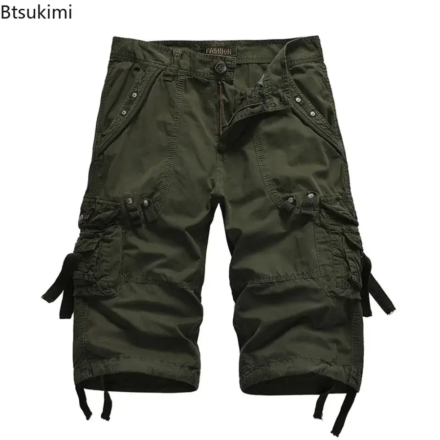 2025 New Men's Loose Multi-pocket Cargo Pants 100% Cotton Washed Capris Fashion Casual Shorts Summer Tooling Shorts Plus Size 42
