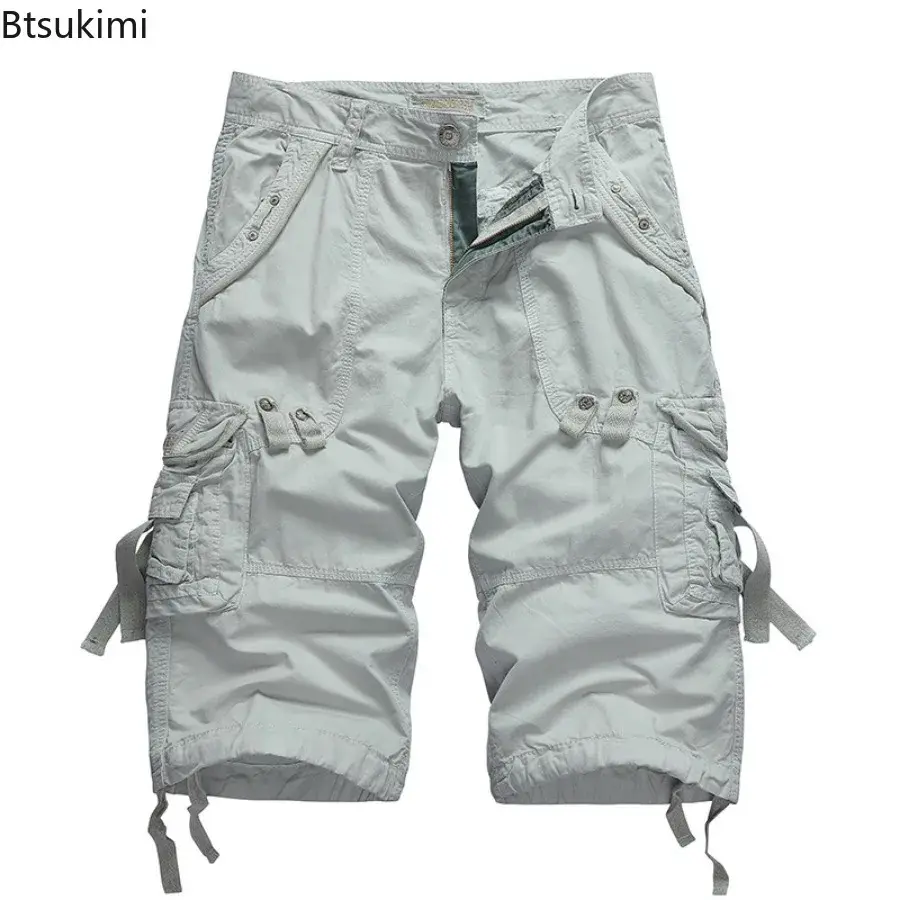 2025 New Men's Loose Multi-pocket Cargo Pants 100% Cotton Washed Capris Fashion Casual Shorts Summer Tooling Shorts Plus Size 42