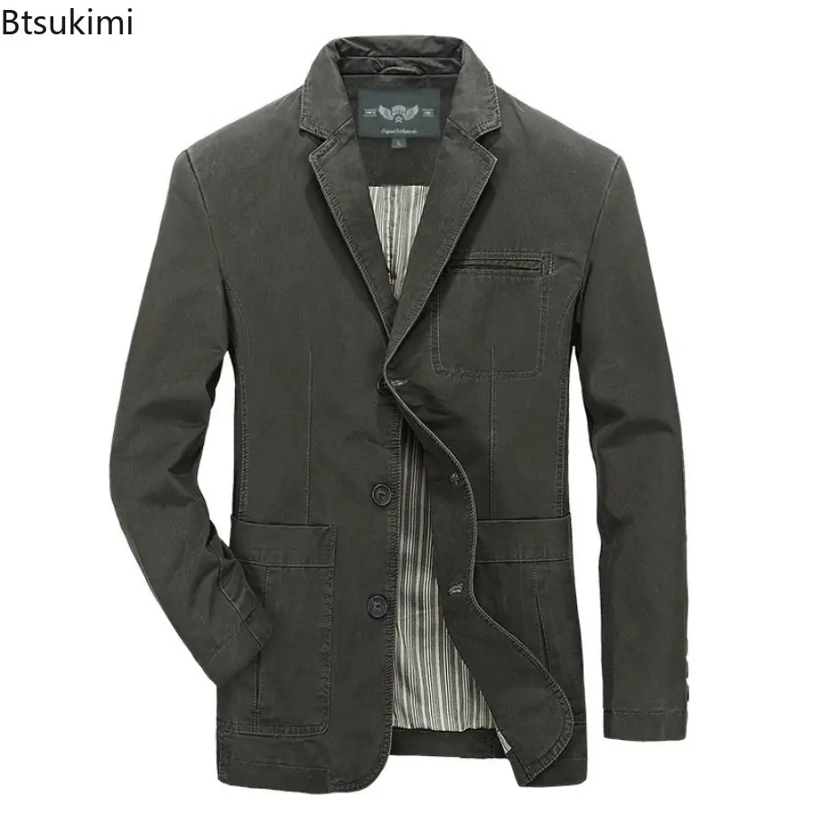 New 2025 Men's Blazer Jacket Casual Retro 100% Cotton Men Slim Suit Coats Elegant Fashionable Coats Men Blazers Large Size 5XL