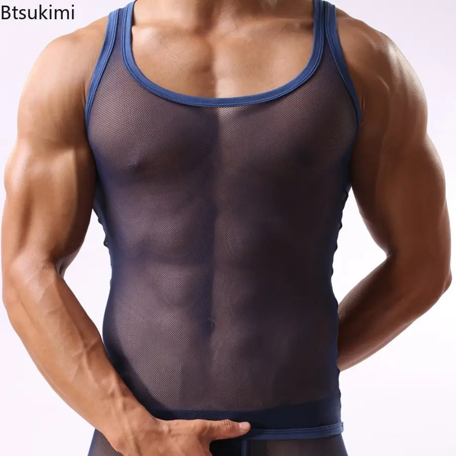 2025 Men's Sexy Hollow Out Casual Tees Vest Summer Cool Breathable Sleeveless Mesh Tops Men Gym Fitness Muscular Tight Tank Tops