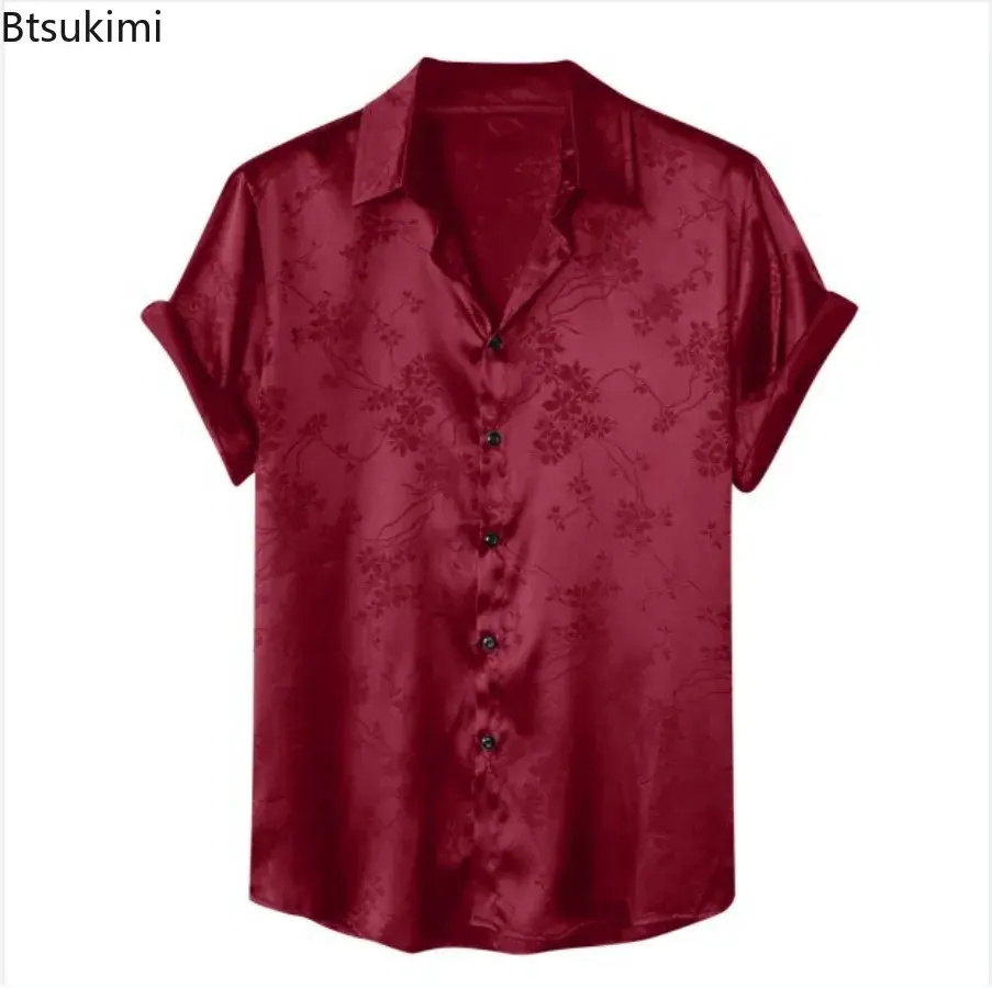 New 2025 Men's Jacquard Short-sleeved Shirts Fashion Solid Luxuyy Flower Print Casual Social Shirts Men Simple Versatile Blouses