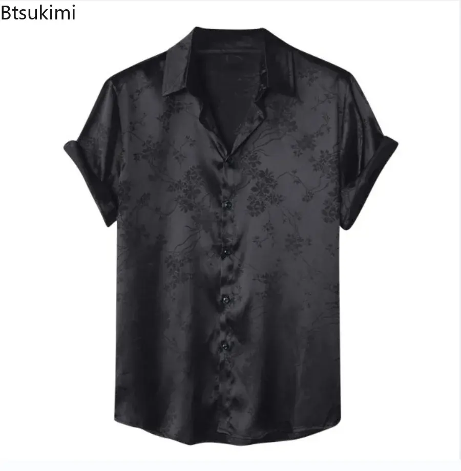 New 2025 Men's Jacquard Short-sleeved Shirts Fashion Solid Luxuyy Flower Print Casual Social Shirts Men Simple Versatile Blouses