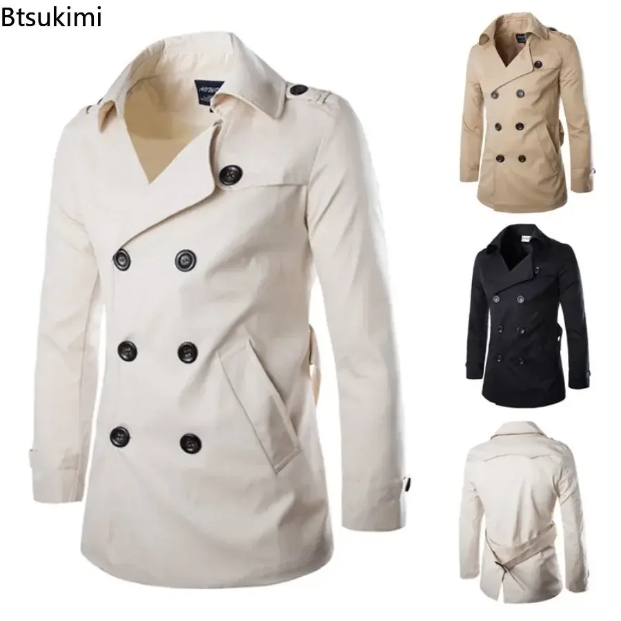 2025 England Style Men's Trench Coat Fashion Cotton Double-breasted Mid-leng Jackets Boutique Windproof Coats Business Gentleman