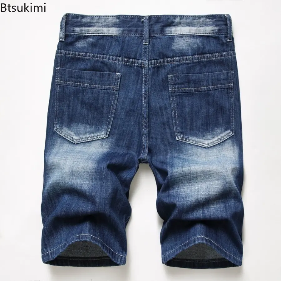 2025 New Men's Personalized Denim Shorts Fashion Retro Style Hole Casual Short Jeans Summer High Quality Straight Shorts for Men