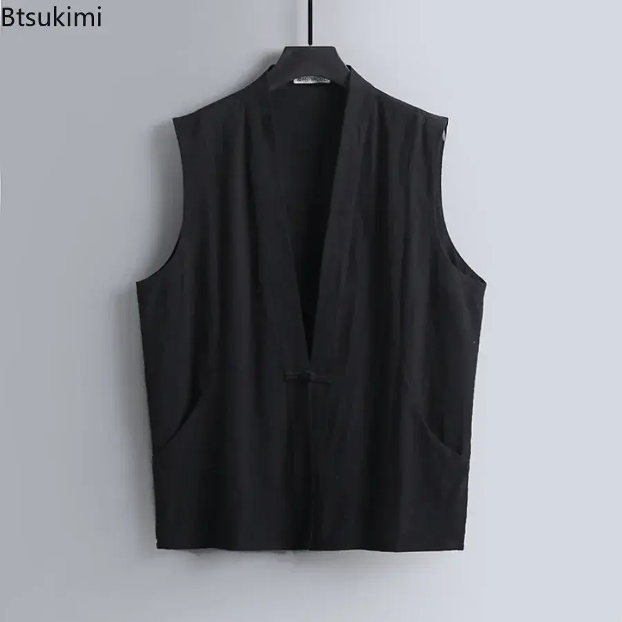 Oversized 9XL Men's Summer Sleeveless Cotton Linen Vest V-neck Loose Casual Tank Tops Chinese Style Tang Suit Vintage Waistcoat