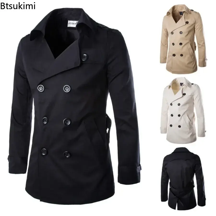 2025 England Style Men's Trench Coat Fashion Cotton Double-breasted Mid-leng Jackets Boutique Windproof Coats Business Gentleman