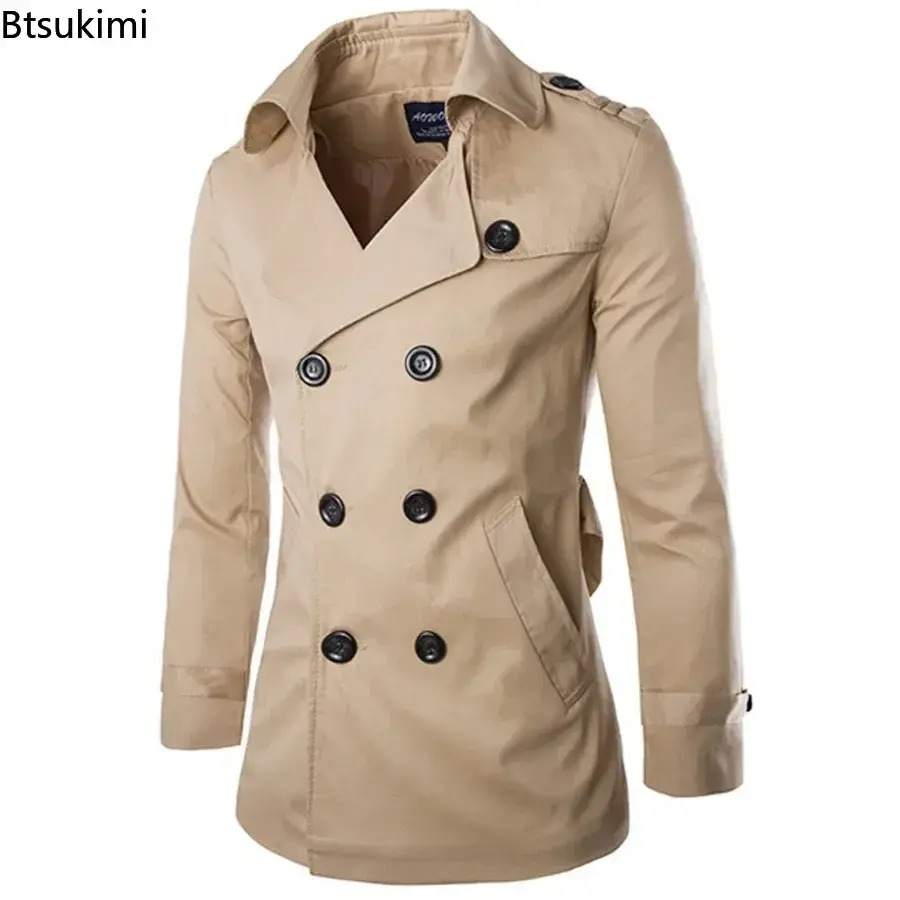 2025 England Style Men's Trench Coat Fashion Cotton Double-breasted Mid-leng Jackets Boutique Windproof Coats Business Gentleman