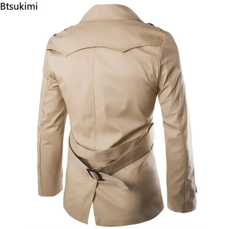 2025 England Style Men's Trench Coat Fashion Cotton Double-breasted Mid-leng Jackets Boutique Windproof Coats Business Gentleman