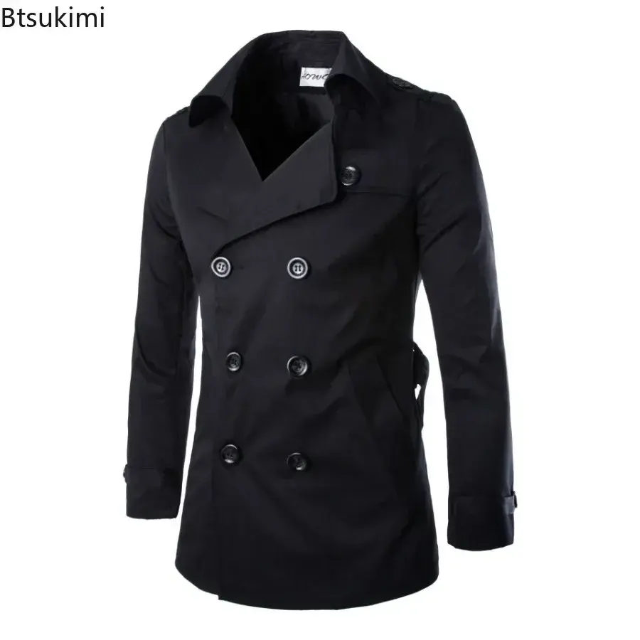 2025 England Style Men's Trench Coat Fashion Cotton Double-breasted Mid-leng Jackets Boutique Windproof Coats Business Gentleman