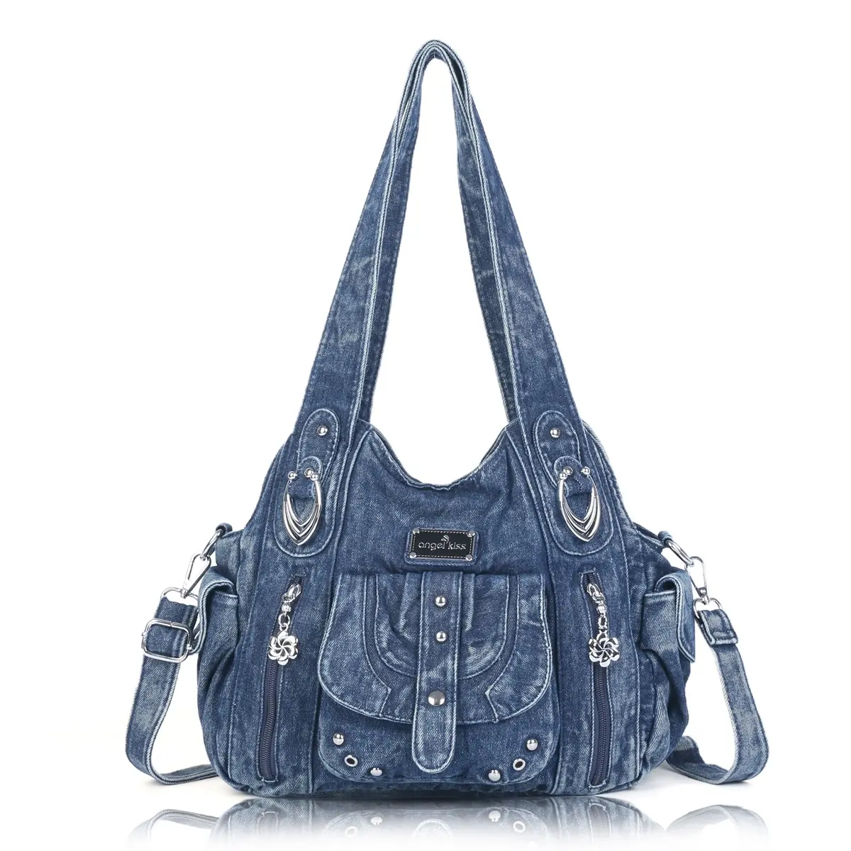  Women's Bag Fashion PU Shoulder Bag Casual Black Hobo Messenger Bag Satchel Large Cell Phone Pocket Purse