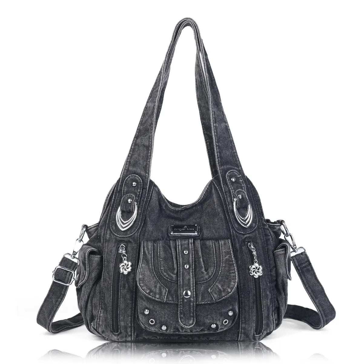  Women's Bag Fashion PU Shoulder Bag Casual Black Hobo Messenger Bag Satchel Large Cell Phone Pocket Purse