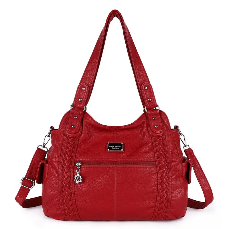  Women Handbags Fashion Shoulder Bag Silver PU Shopper Pack Multipockets Crossbody Bag Ladies Satchel Zipper Hobos