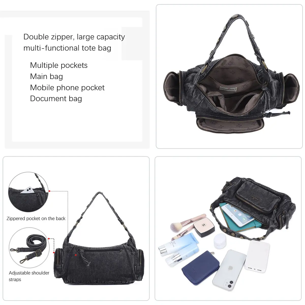  Women Handbags Satchel Top-handle Denim Shoulder Bag Dumpling Pack Give Gifts Fabric Shoulder Bags Phone Money Pack