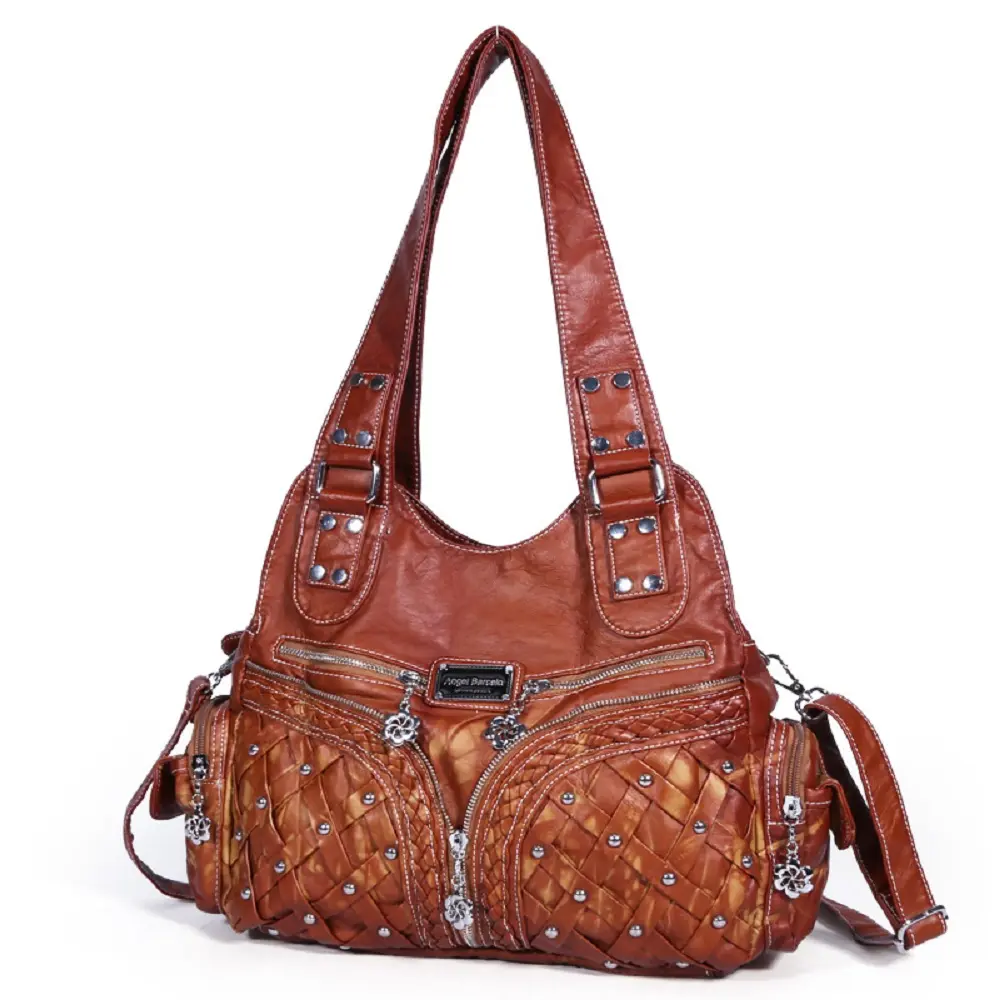 Angel kiss Bag Women PU Shoulder Bag Purple Casual Multiple Pockets Bag Hobo Messenger Shoulder Bag Satchel Large Tote Bag
