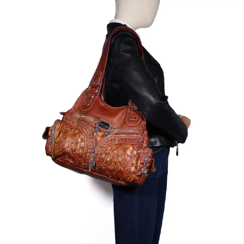 Angel kiss Bag Women PU Shoulder Bag Purple Casual Multiple Pockets Bag Hobo Messenger Shoulder Bag Satchel Large Tote Bag