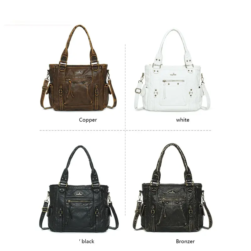  Women Handbags Multi-pockets Bag PU Satchel Fashion Lady Bronze Vintage Shoulder Bag Square Bag Tote Shoulder Purse
