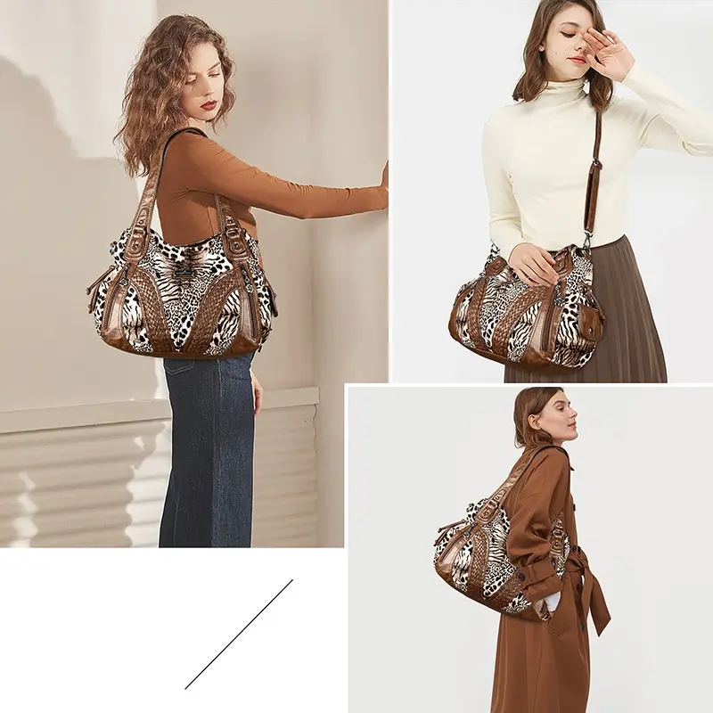  Women Handbags Fashion Black Leopard Shoulder Bag Large Capacity Tote Bag Top-handle Handbag Satchel Shopper Pack