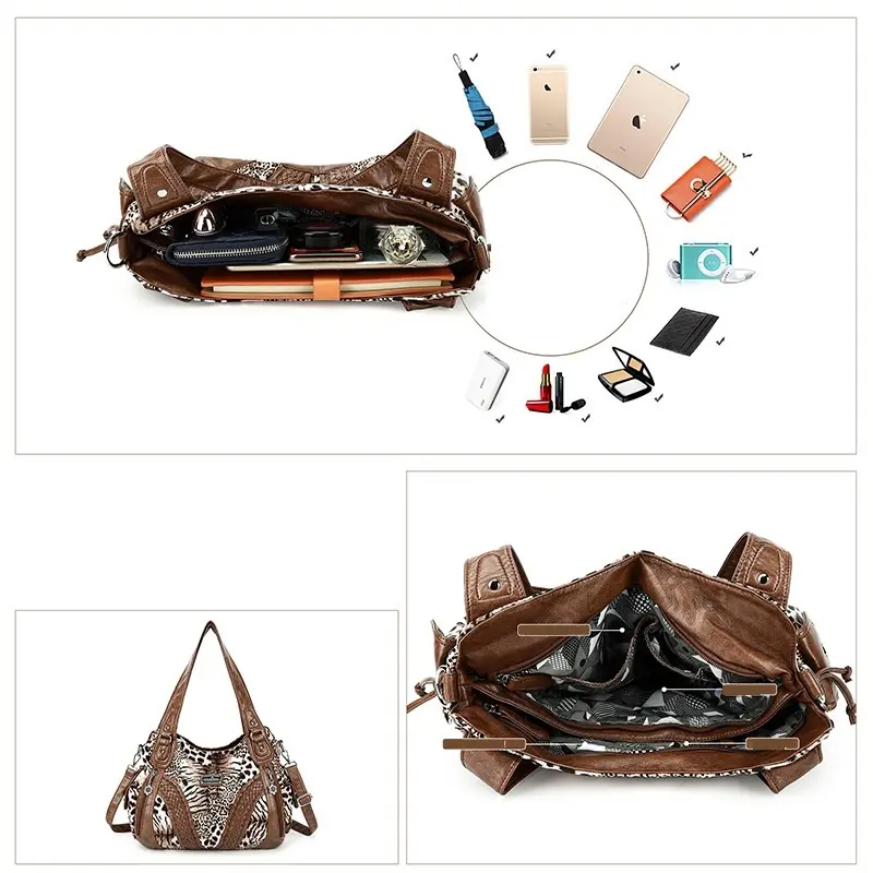  Women Handbags Fashion Black Leopard Shoulder Bag Large Capacity Tote Bag Top-handle Handbag Satchel Shopper Pack